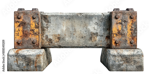 Weathered Concrete Barrier Rustic Industrial Security Block isolated on a transparent white background