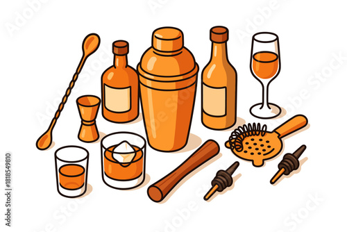 Bar tools icon set. Bar tools vector set. Bar tools and cocktail accessories isolated on white background.