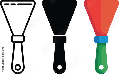 Three Spatula Icons Outline Silhouette and Color scraper