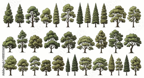 Vector Set of Green Trees for Forest Landscape Design and Nature Elements
