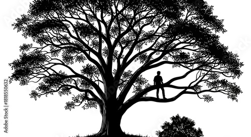 Silhouette of a Person Contemplating Life from a Tree Branch
