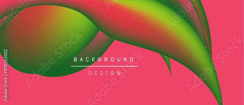 Abstract fluid shapes, vibrant colors blend. Pink backdrop complements green curves, creating dynamic design. Text reads background design.