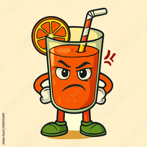 A Cartoon Orange Juice Character Stands With An Angry Expression