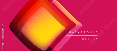 Abstract geometric shapes overlap, creating vibrant color gradients. Pink backdrop complements warm yellow, orange hues. Modern design element.