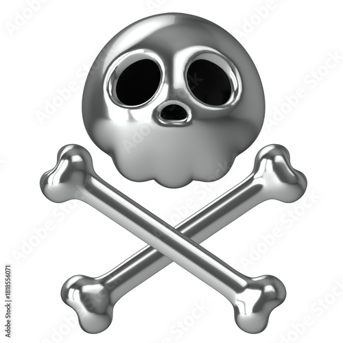 3D Metallic silver skull isolated on transparent background.	