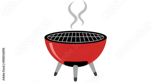 Cartoon Red Barbecue Grill With Smoke cooking