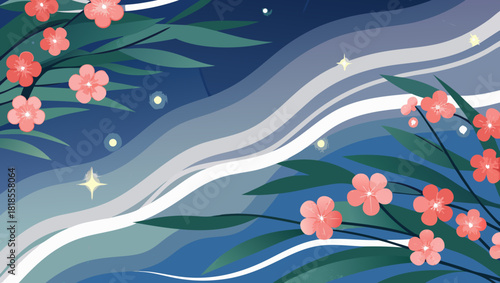 Kawaii Candy Colored Stripes and Floating Bubbles ,Retro 1980s or 1990s Pattern: Pink, Blue, and Yellow Lines ,Abstract Pastel Swirling Ribbons Background