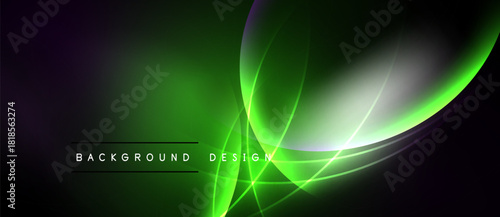Abstract green design. Smooth curves, bright lines create dynamic visual effect. Dark background enhances luminosity. Modern, elegant presentation.