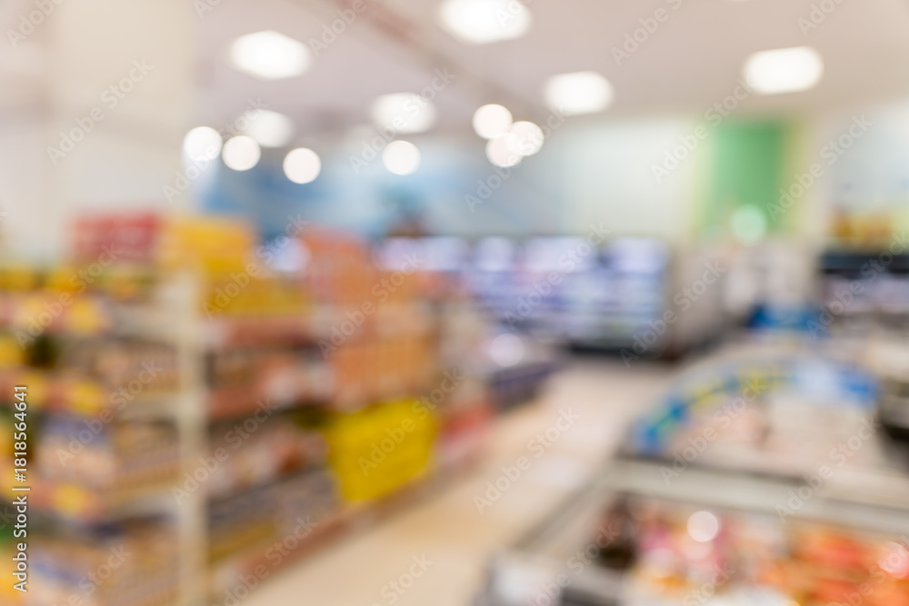 Fototapeta premium スーパーマーケットの陳列棚のぼかし背景素材