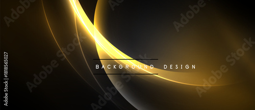 Dark background features golden curved lines. Elegant design suggests luxury, modernity, sophistication. Minimalist aesthetic creates dramatic visual impact.