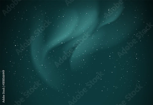 Abstract green background with smooth aurora borealis northern lights in the clear starry sky - vector background