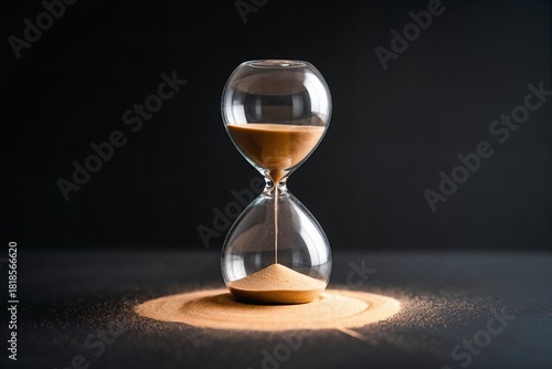 Hourglass with sand on dark table