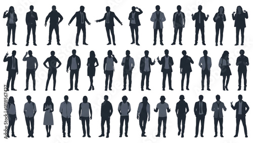 Diverse Silhouette Crowd People of Varying Outlines and Postures