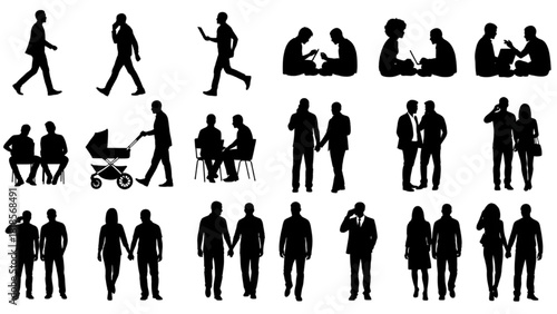 Silhouettes of People Diverse Actions and Interactions in Black and White