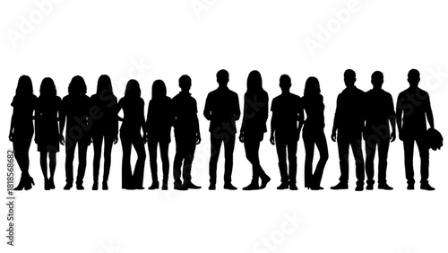 Diverse Group of Standing People Silhouettes Representing Community, Unity, and Collective Human Presence
