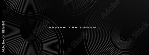 Abstract black glowing geometric lines modern shiny gray circle lines pattern, Modern black gray gradient rings, circle black background. suit for bussines, banners