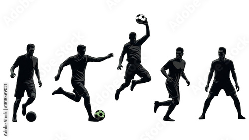 Soccer Silhouette Actions Running, Kicking, Jumping, and More Dynamic Poses