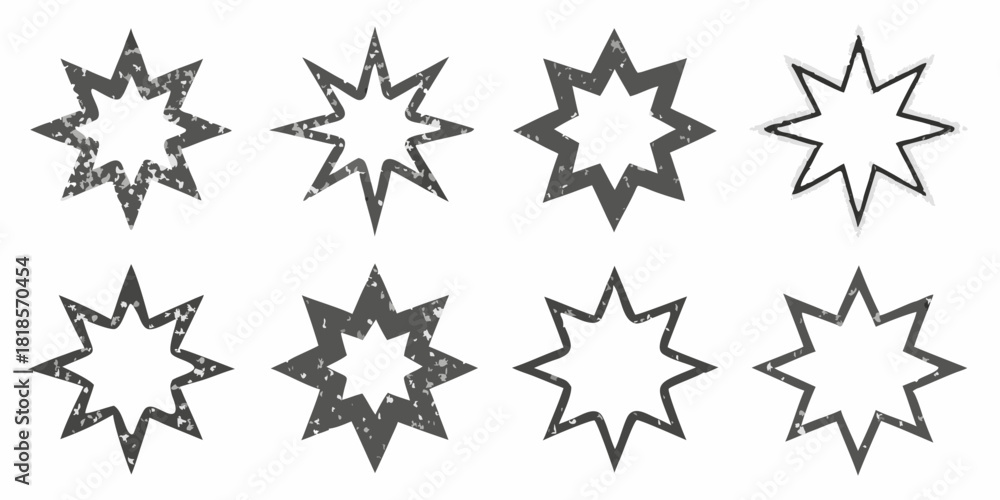 Fototapeta premium Grunge style starburst shapes with distressed textures on a white background