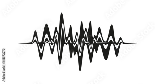 Abstract sound wave visualization in black and white, representing audio signals and digital technology.