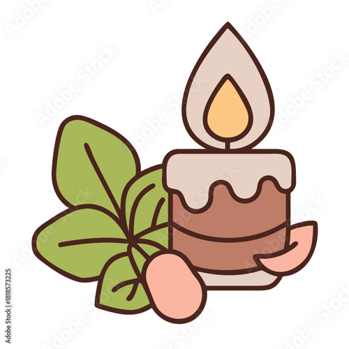 Aromatic candle with leaves isolated on