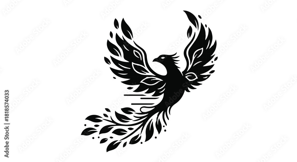 Fototapeta premium Mythical phoenix bird soaring with artistic, flowing wing design.