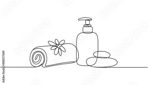 Spa day essentials continuous line drawing vector illustration