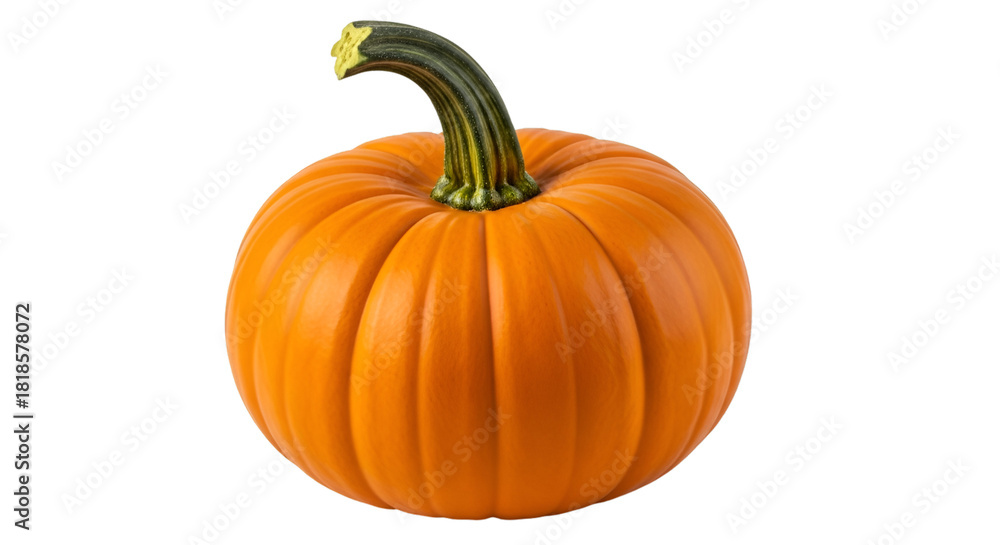 Obraz premium Orange Pumpkin with Green Stem on Black Background