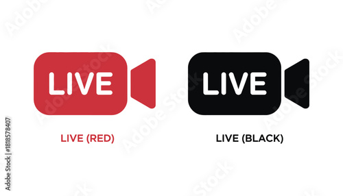 Live stream icon vector red and black broadcast camera symbol