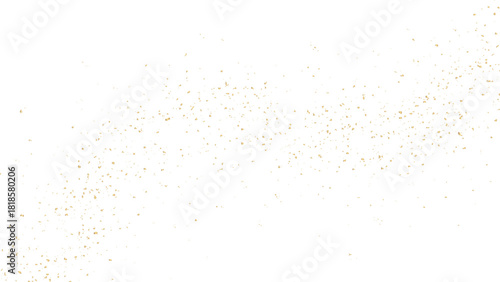 abstract gold dust magic glitter  white background. Elegant gold foil overlay for luxury design branding and festive graphics. Shine falling gold dust lights. Christmas glowing bokeh and glitter.