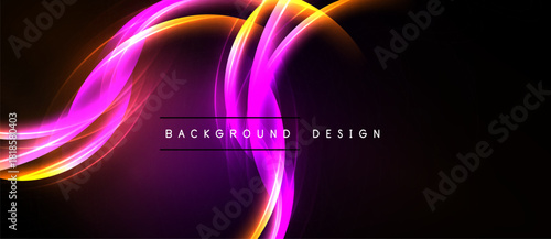 Abstract vibrant curves, flowing lines. Dark background highlights bright pink, orange glow. Modern design element, dynamic composition.