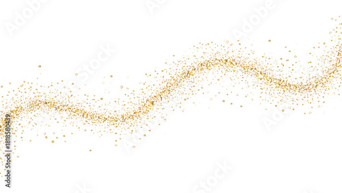 abstract gold dust magic glitter  white background. Elegant gold foil overlay for luxury design branding and festive graphics. Shine falling gold dust lights. Christmas glowing bokeh and glitter.