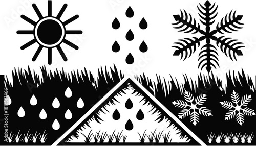 Weather seasons sun rain snow forecast vector illustration art