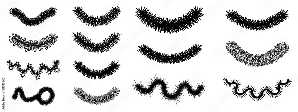 Εκτύπωση καμβά Vector collection of black Christmas tinsel garlands and pine tree branches