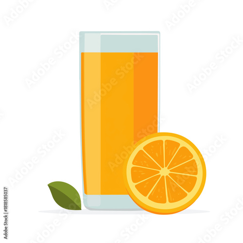 Clean 2D flat vector depiction of a Orange Juice, designed in minimalist modern style with white background.