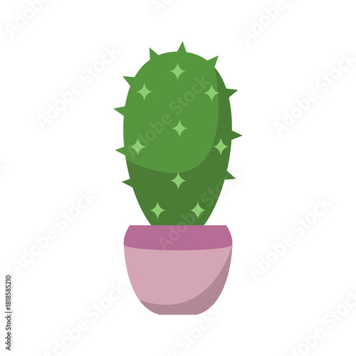 Simple cartoon illustration of a green potted cactus with star-like spikes in a pink pot on a white background, flat design style.