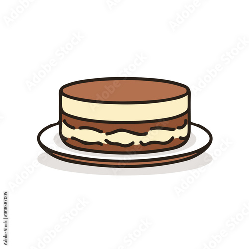Clean 2D flat vector depiction of a Tiramisu, designed in minimalist modern style with white background.