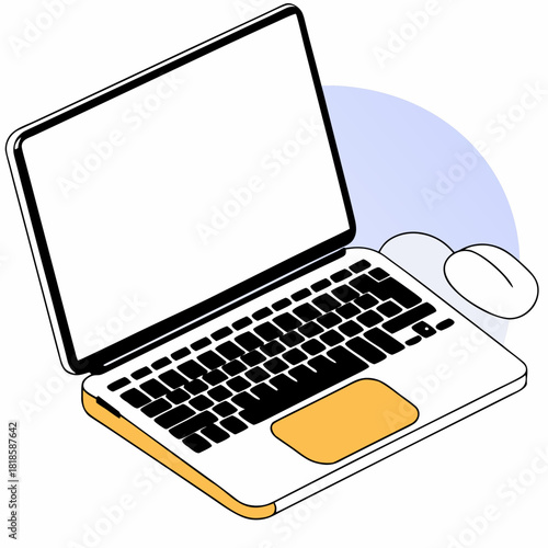 Isometric view of a laptop with a mouse isolated on