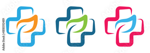 Natural Health Cross Logo Set  Medicine and Wellness Symbol