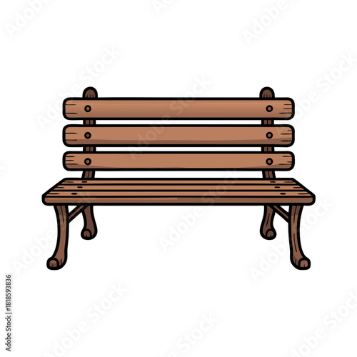 Simple wooden park bench with slatted design in brown color  