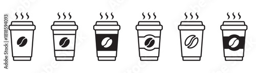 Paper Coffee Cup Line Icons – Minimal To-Go Drink Symbols in Clean Outline Style