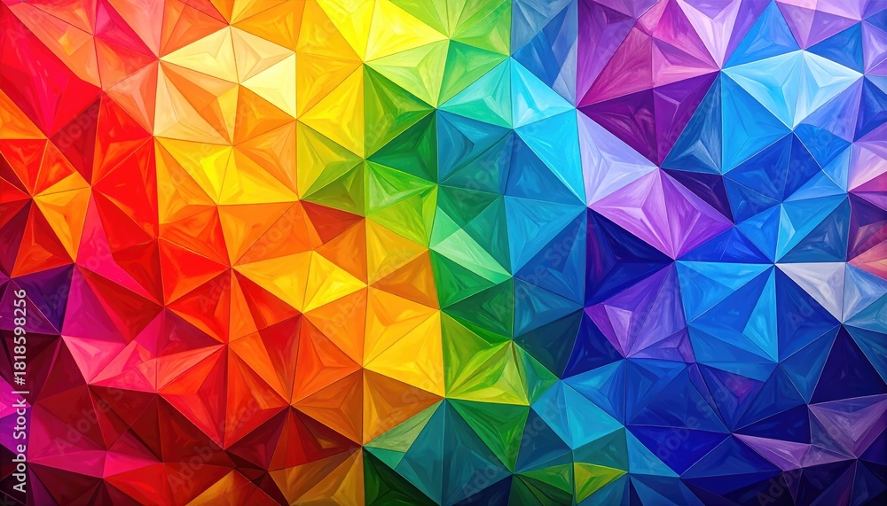 Obraz premium A colorful and geometric abstract artwork. The image features a vibrant array of colors and shapes, creating a visually dynamic composition