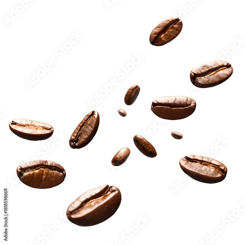 Coffee beans isolated on transparent png background.