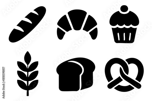 Diffferent baking and bakery silhouette icons set, simple design, vector stock illustration.