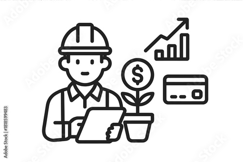 Construction professional reviewing financial investment strategy and planning business growth
