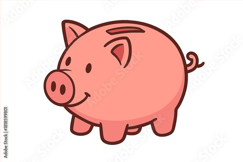 Cheerful pink piggy bank character symbolizing savings, wealth, and financial stability