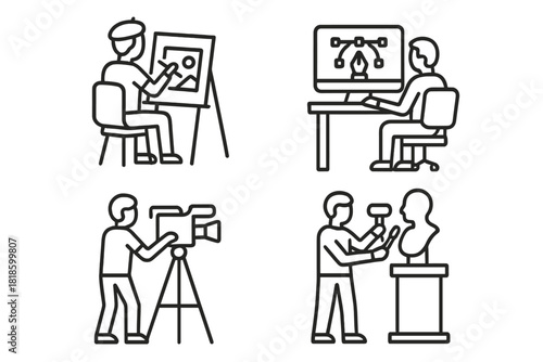 Set of artistic and creative professions including painter digital artist filmmaker and sculptor