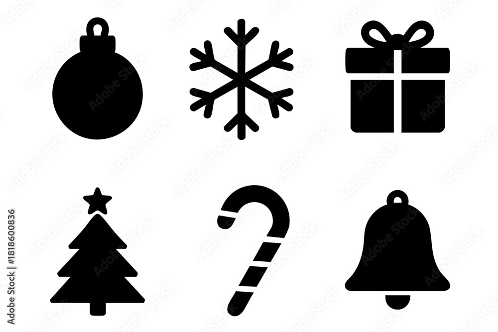 Fototapeta premium Christmas silhouette different icons set simple design vector stock illustration.
