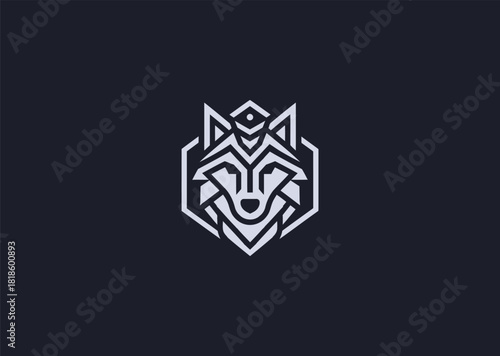 A geometric wolf head logo formed from sharp facets and structured line geometry, conveying strength, focus, and wilderness spirit, designed as a bold modern vector concept