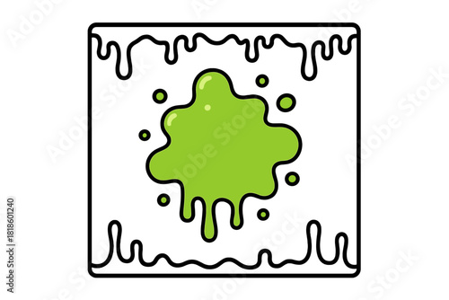 Cartoon square frame with dripping green slime splash and goo texture