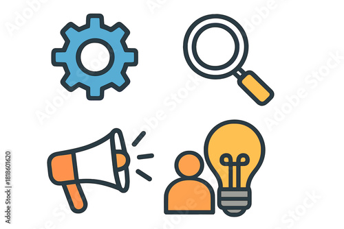 Business process management icons set for strategy analysis marketing and innovation concepts